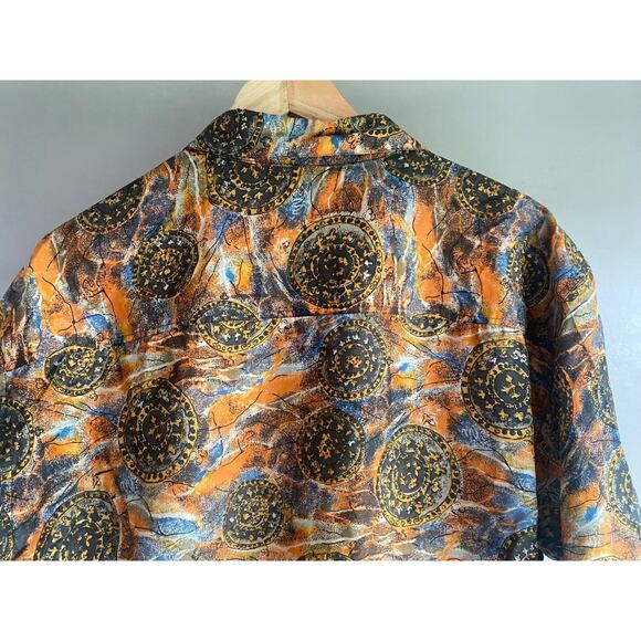 Robert Stock L Button Up Short Sleeve Silk Abstract Medallion Silk - Picture 9 of 13